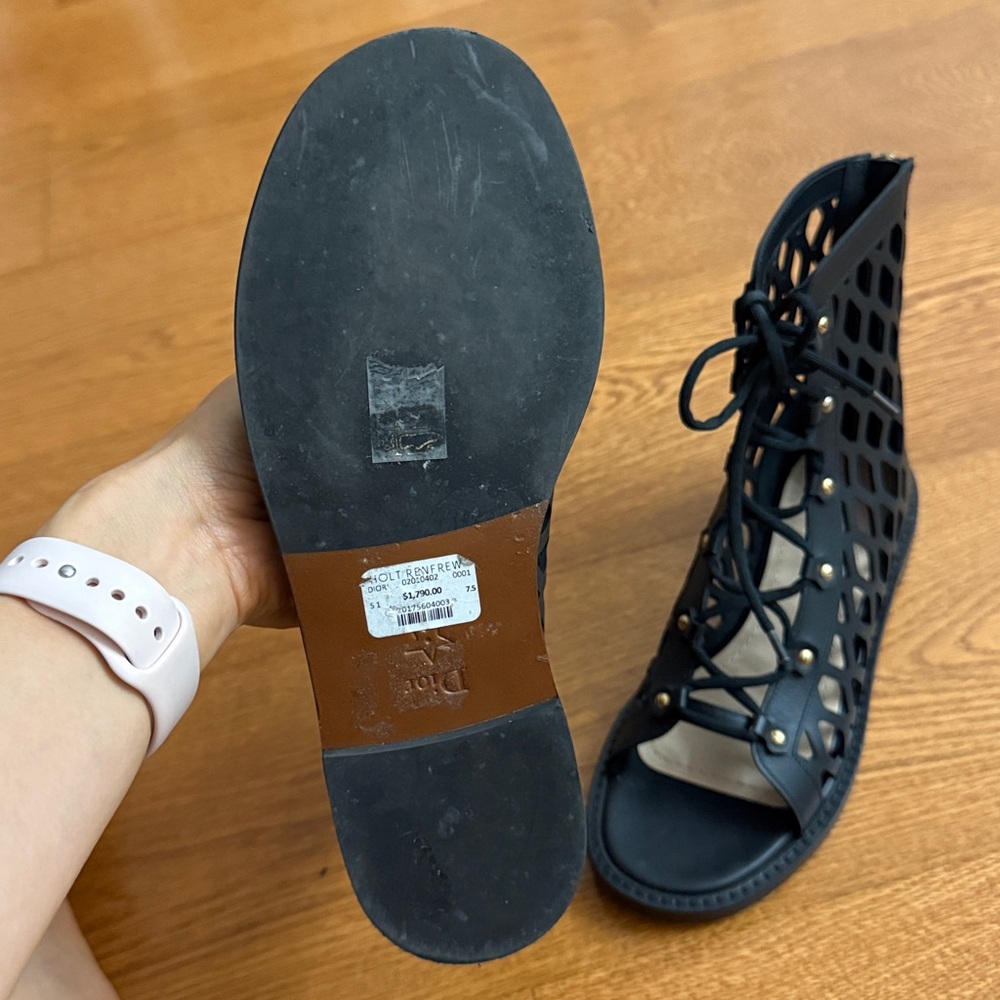 Dior Black Cutout Lace-Up Sandals - Picture 5 of 12